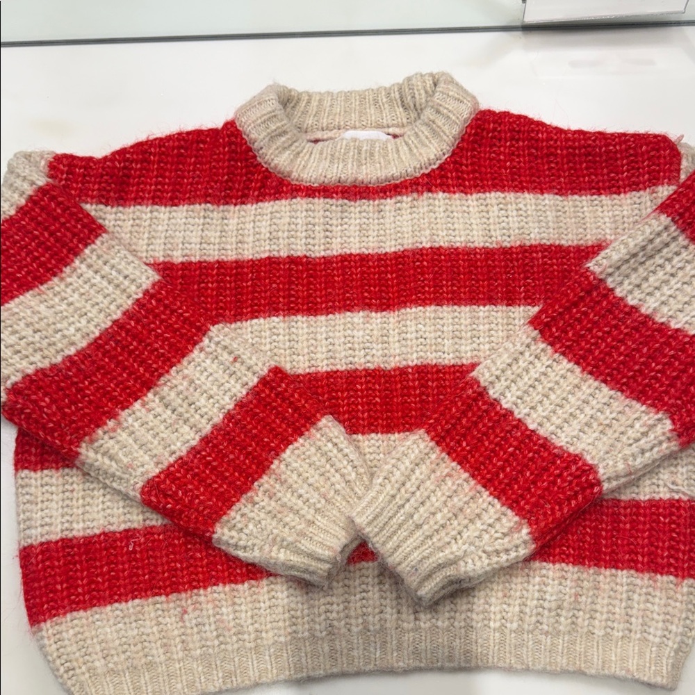 Zara Red and Cream Striped Sweater